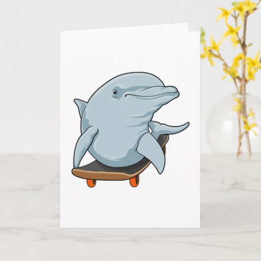 Dolphin als Skater mit Skateboard Karte (Gelbe Blume)