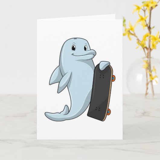 Dolphin als Skater mit Skateboard Karte (Gelbe Blume)