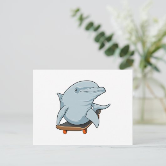 Dolphin als Skater mit Skateboard Postkarte (Stehend Vorderseite)