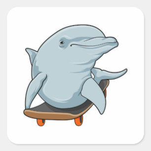 Dolphin als Skater mit Skateboard Quadratischer Aufkleber
