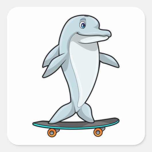 Dolphin als Skater mit Skateboard Quadratischer Aufkleber (Vorderseite)