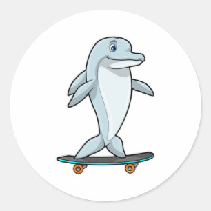 Dolphin als Skater mit Skateboard Runder Aufkleber