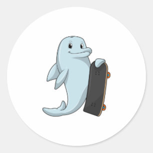 Dolphin als Skater mit Skateboard Runder Aufkleber