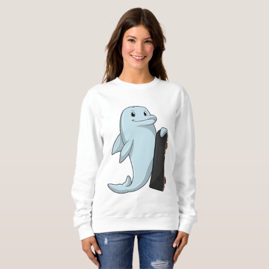 Dolphin als Skater mit Skateboard Sweatshirt (Vorne ganz)