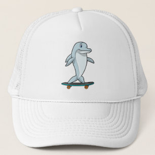 Dolphin als Skater mit Skateboard Truckerkappe