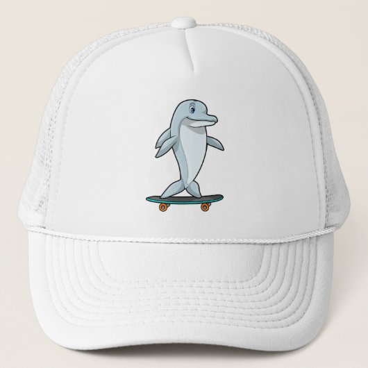 Dolphin als Skater mit Skateboard Truckerkappe (Vorderseite)