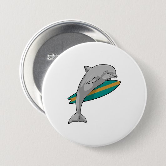 Dolphin als Surfer mit Surfbrett Button (Vorne & Hinten)