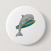 Dolphin als Surfer mit Surfbrett Button (Vorderseite)