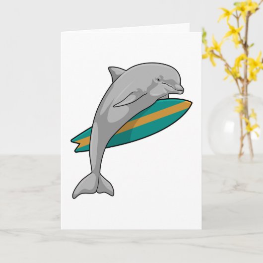 Dolphin als Surfer mit Surfbrett Karte (Gelbe Blume)