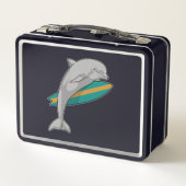 Dolphin als Surfer mit Surfbrett Metall Brotdose (Rückseite)