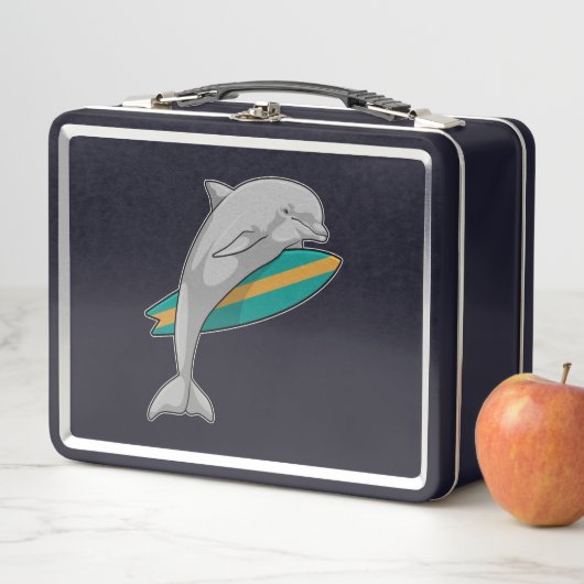 Dolphin als Surfer mit Surfbrett Metall Brotdose (Beispiel)