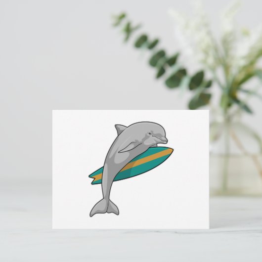 Dolphin als Surfer mit Surfbrett Postkarte (Stehend Vorderseite)