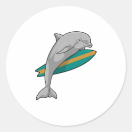 Dolphin als Surfer mit Surfbrett Runder Aufkleber
