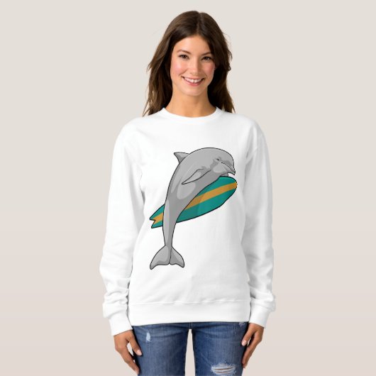 Dolphin als Surfer mit Surfbrett Sweatshirt (Vorne ganz)