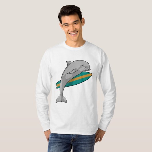 Dolphin als Surfer mit Surfbrett T-Shirt (Vorne ganz)