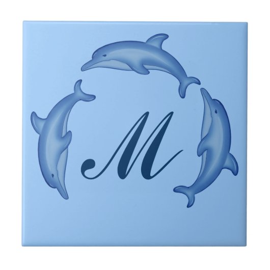 Dolphin Arc Monogram Template Tile Fliese (Vorderseite)