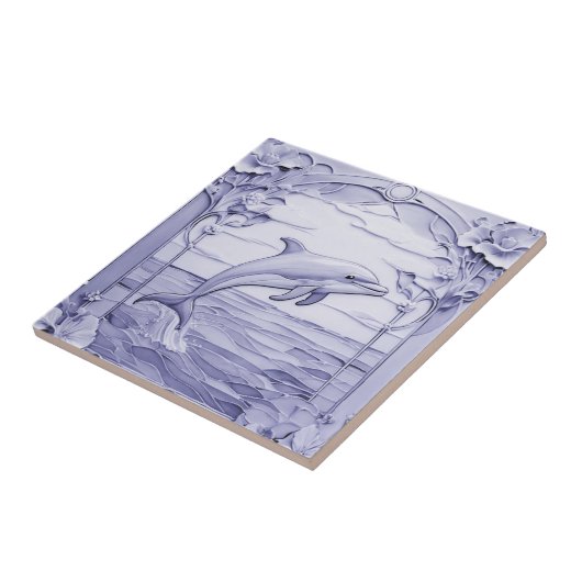 Dolphin Art Nouveau Imitats Relief Blue & White Ri Fliese (Seite)