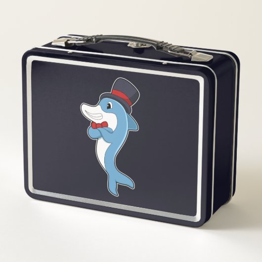 Dolphin as Gentleman with Hat Metall Brotdose (Rückseite)
