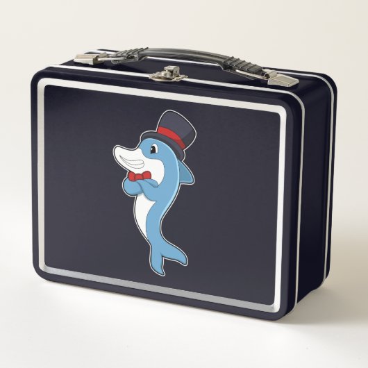 Dolphin as Gentleman with Hat Metall Brotdose (Vorderseite)