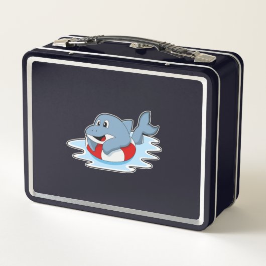 Dolphin at Swimming with Swim ring. Metall Brotdose (Rückseite)