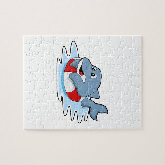 Dolphin at Swimming with Swim ring. Puzzle (Horizontal)