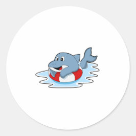 Dolphin at Swimming with Swim ring. Runder Aufkleber