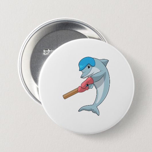 Dolphin auf Cricket mit Cricket-Fledermaus Button (Vorne & Hinten)