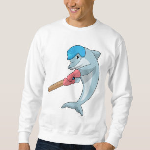 Dolphin auf Cricket mit Cricket-Fledermaus Sweatshirt