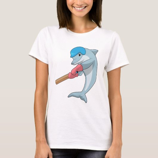Dolphin auf Cricket mit Cricket-Fledermaus T-Shirt (Vorderseite)