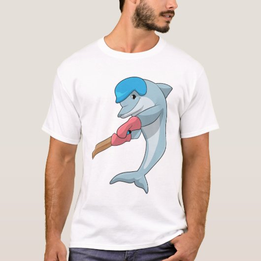 Dolphin auf Cricket mit Cricket-Fledermaus T-Shirt (Vorderseite)