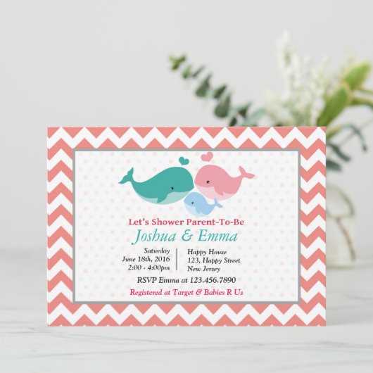 Dolphin Baby Dusche Einladung (Stehend Vorderseite)