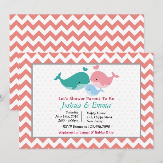 Dolphin Baby Dusche Einladung (Vorne/Hinten)