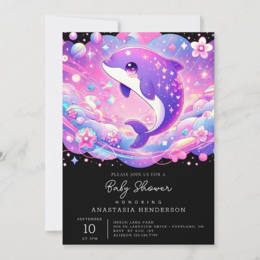 Dolphin-Babydusche Einladung (Vorderseite)