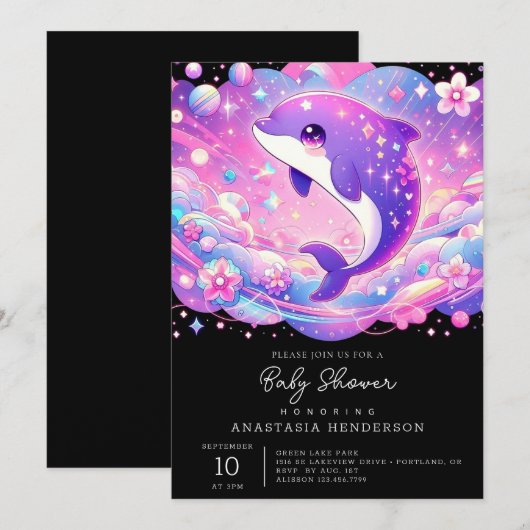 Dolphin-Babydusche Einladung (Vorne/Hinten)