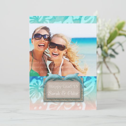 Dolphin Beach Grad Luau Party Ankündigung Foto (Stehend Vorderseite)