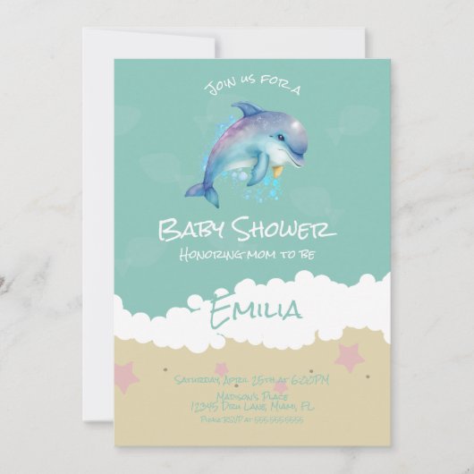 Dolphin Beach Ocean Baby Shower Einladung (Vorderseite)
