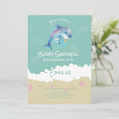 Dolphin Beach Ocean Baby Shower Einladung (Stehend Vorderseite)