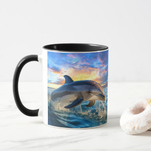 Dolphin Beach Ocean Sunset Action Kaffee Mugs Tasse
