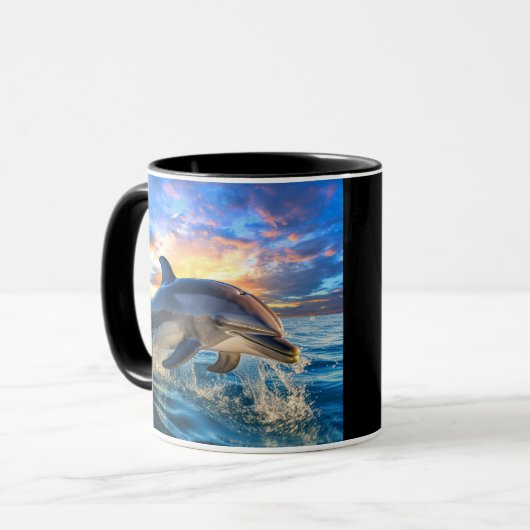 Dolphin Beach Ocean Sunset Action Kaffee Mugs Tasse (Vorderseite Links)