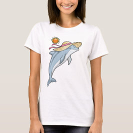 Dolphin Beach Straw hat Summer T-Shirt