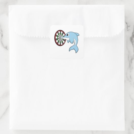 Dolphin bei Dartboard Quadratischer Aufkleber (Tasche)