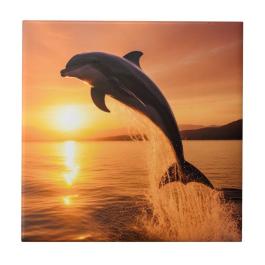 Dolphin bei Golden Sunset Fliese (Vorderseite)