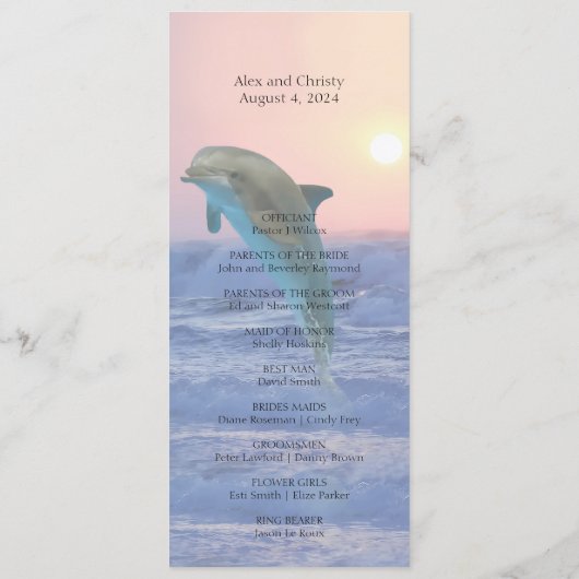 Dolphin bei Sonnenaufgang Hochzeitsprogramm für de Programm (Rückseite)