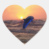 Dolphin bei Sonnenuntergang Herz-Aufkleber (Vorderseite)