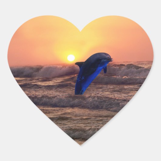 Dolphin bei Sonnenuntergang Herz-Aufkleber (Vorderseite)