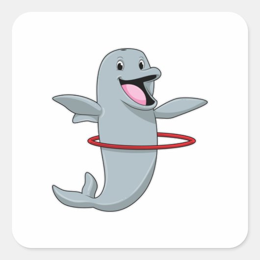 Dolphin beim Ausdauertraining mit Reifen der Fitne Quadratischer Aufkleber (Vorderseite)