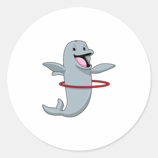 Dolphin beim Ausdauertraining mit Reifen der Fitne Runder Aufkleber (Vorderseite)