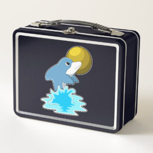 Dolphin beim Baden mit dem Mond Metall Brotdose