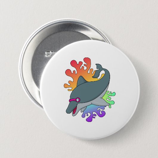 Dolphin beim Baden mit Schwimmbrille Button (Vorne & Hinten)