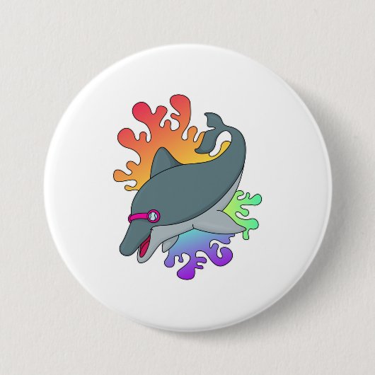 Dolphin beim Baden mit Schwimmbrille Button (Vorderseite)